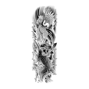Crane Koi Lotus Japanese Arm Tattoo Sticker