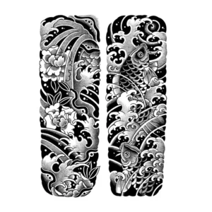 Peony & Koi Fish Arm Tattoo Set