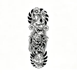 Dual Hannya Floral Tattoo